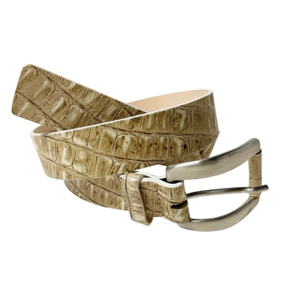 Garuglieri Women's Tan Genuine Leather Croc Embossed Belt Size S Made in Italy - Picture 2 of 8